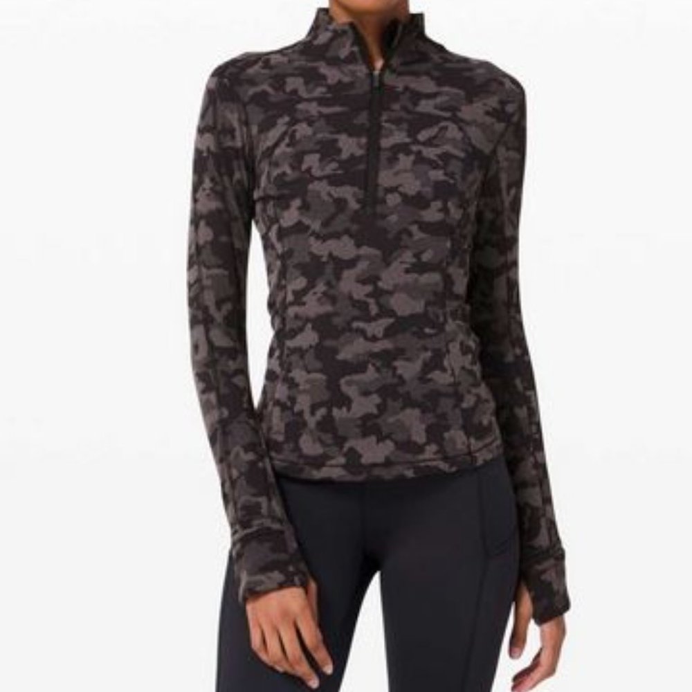 Lululemon Run Briskly 1/2 Zip Heritage Camo Jacquard Black Lunar Rock Size 8